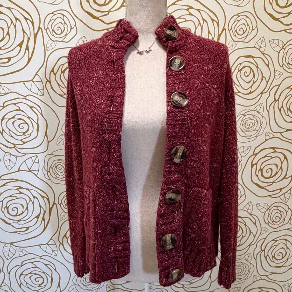Charter club vintage marbled maroon Sweater with Large Buttons - Picture 5 of 6
